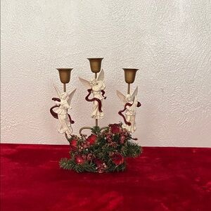 Elegant Angel Candle Holder with Red Accents